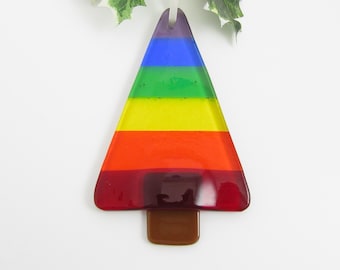 Rainbow Christmas Tree Ornament - Glass Rainbow Suncatcher - Gay Pride Fused Glass Christmas Tree - Pride Christmas Tree - Handmade Ornament