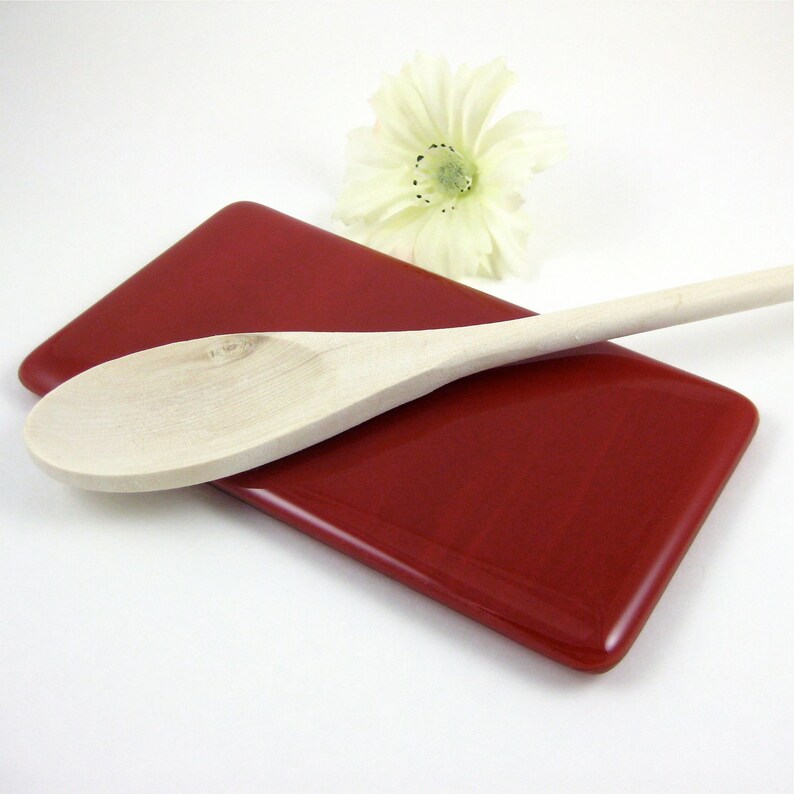 Glass Butter Dish Red Spoon Rest Red Candle Tray Red Glass Butter Dish Rectangle Spoon Rest Simple Red Fused Glass Spoon Rest