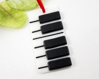 Glass Piano Christmas Ornament - Fused Piano Key Ornament - Musical Christmas Decoration Handmade Fused Glass Piano Key Christmas Ornament