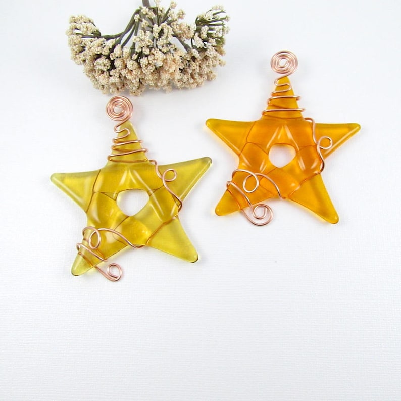 Glass Star Ornament Pick Your Own Colors Handmade Glass Star Ornaments Wrapped with Copper Wire 20 Fused Glass Star Suncatchers