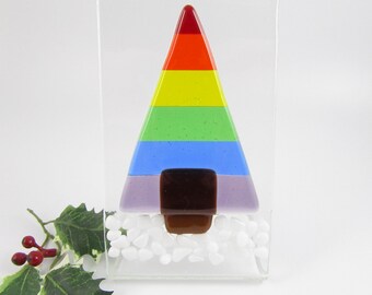 Rainbow Tree Christmas Decoration - Standing Holiday Decoration - Pride Tree Decoration - Handmade Fused Glass Rainbow Tree Home Decor