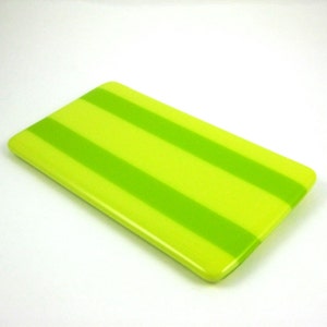 Yellow and Green Glass Spoon Rest - Fused Glass Striped Spoon Rest - Green and Yellow Glass Butter Dish - Handmade Spoon Rest