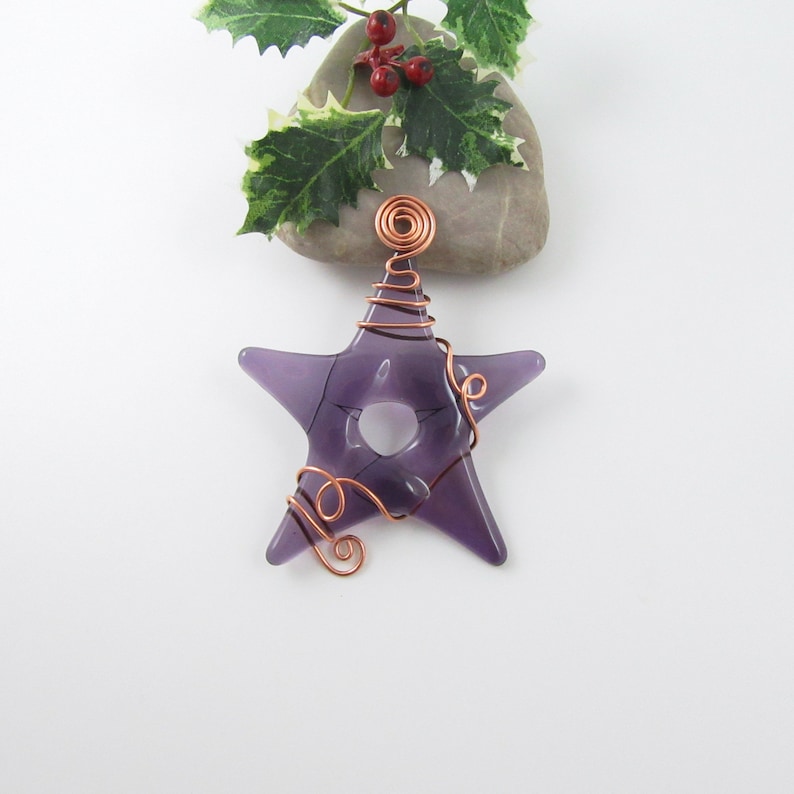 Purple Star Ornament Glass Star Christmas Ornament Handmade Fused Glass Star Christmas Ornament Fused Glass Star Suncatcher Purple Star image 5