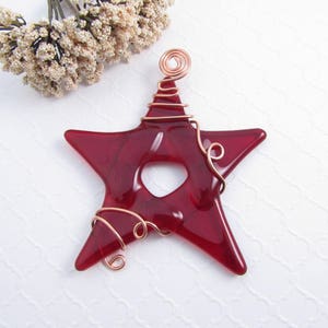 Glass Star Christmas Ornament - Red Fused Glass Star Suncatcher Ornament - Handmade Christmas Tree Ornament - Red Star Ornament