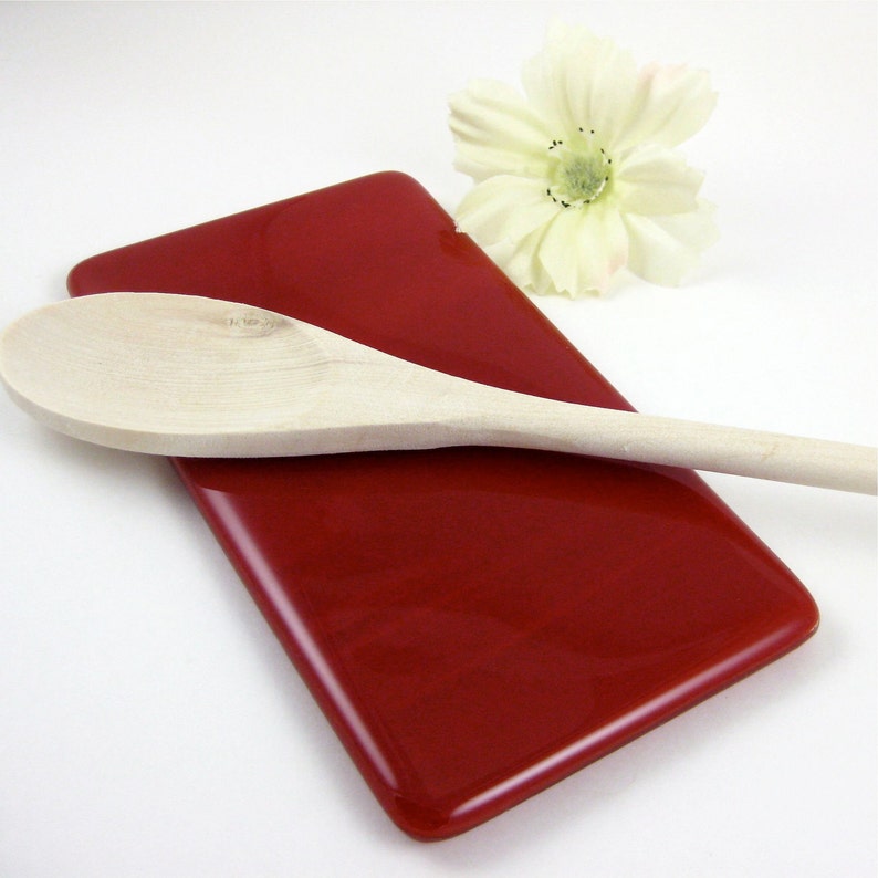 Glass Butter Dish Red Spoon Rest Red Candle Tray Red Glass Butter Dish Rectangle Spoon Rest Simple Red Fused Glass Spoon Rest