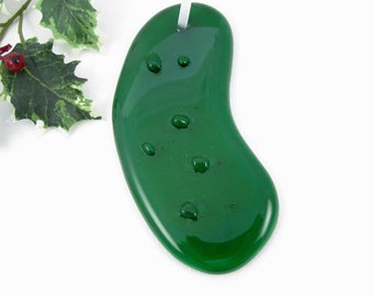 Glass Pickle Christmas Ornament - Green Fused Pickle Ornament - Handmade Glass Pickle Christmas Tree Ornament - Christmas Pickle - Novelty