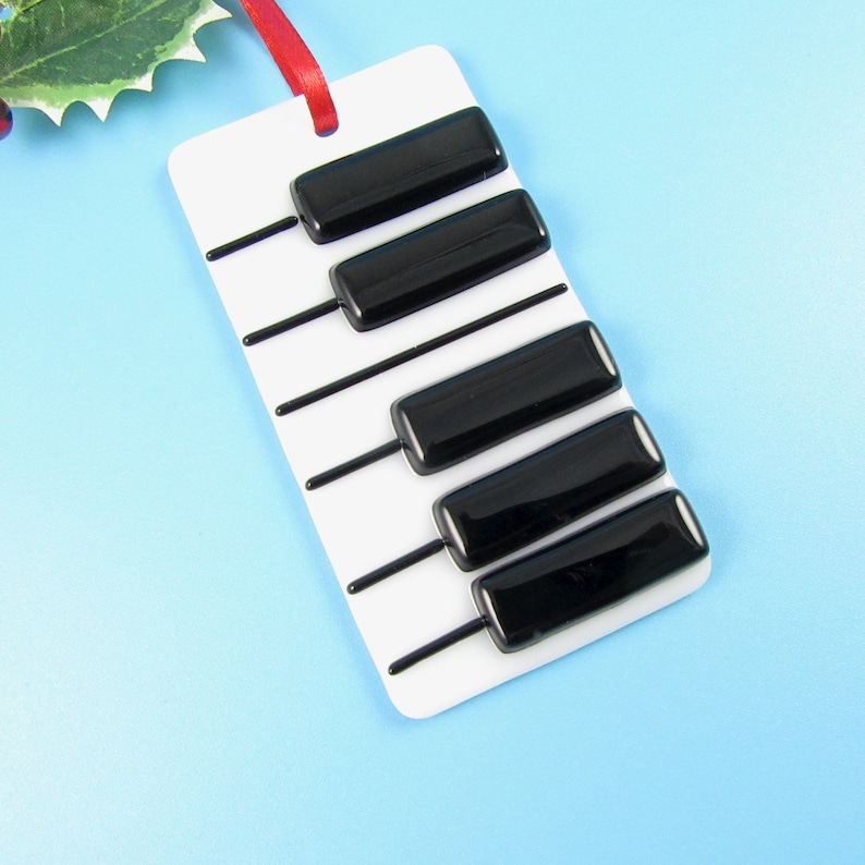 Fused Glass Piano Key Ornament Piano Christmas Ornament Musical Christmas Decoration Handmade Fused Glass Piano Key Christmas Ornament image 4