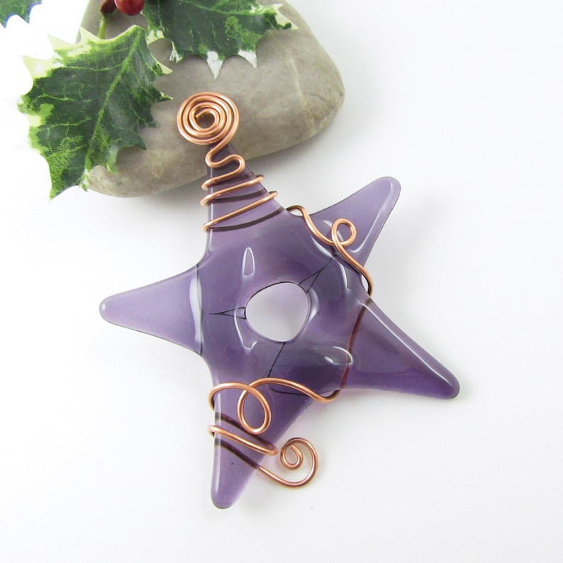 Purple Star Ornament Glass Star Christmas Ornament Handmade Fused Glass Star Christmas Ornament Fused Glass Star Suncatcher Purple Star image 2