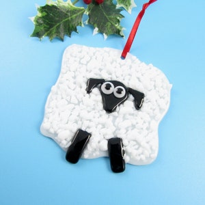 Sheep Ornament Handmade Fused Glass Sheep Christmas Ornament Animal Ornament Fluffy White Sheep Christmas Tree Ornament Animal Ornament image 2