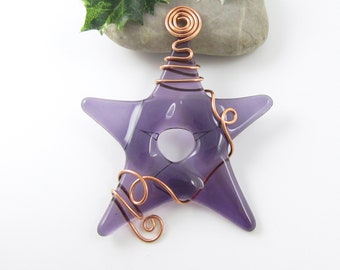 Purple Star Ornament - Glass Star Christmas Ornament - Handmade Fused Glass Star Christmas Ornament  Fused Glass Star Suncatcher Purple Star