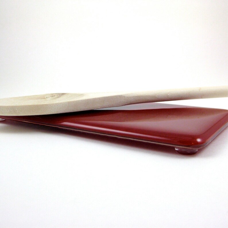 Glass Butter Dish Red Spoon Rest Red Candle Tray Red Glass Butter Dish Rectangle Spoon Rest Simple Red Fused Glass Spoon Rest