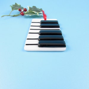 Fused Glass Piano Key Ornament Piano Christmas Ornament Musical Christmas Decoration Handmade Fused Glass Piano Key Christmas Ornament image 2