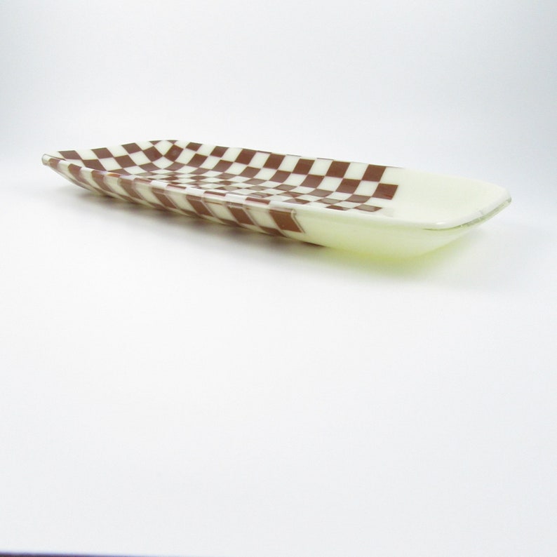 Brown and Cream Checkered Fused Glass Dish
