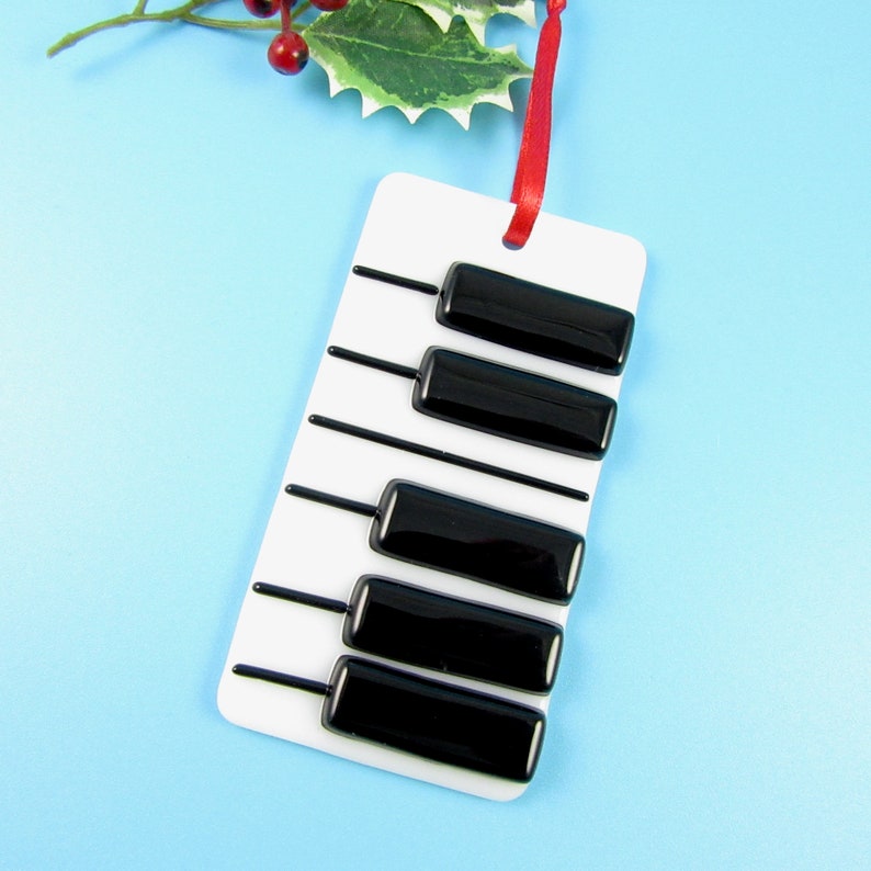 Fused Glass Piano Key Ornament Piano Christmas Ornament Musical Christmas Decoration Handmade Fused Glass Piano Key Christmas Ornament image 3