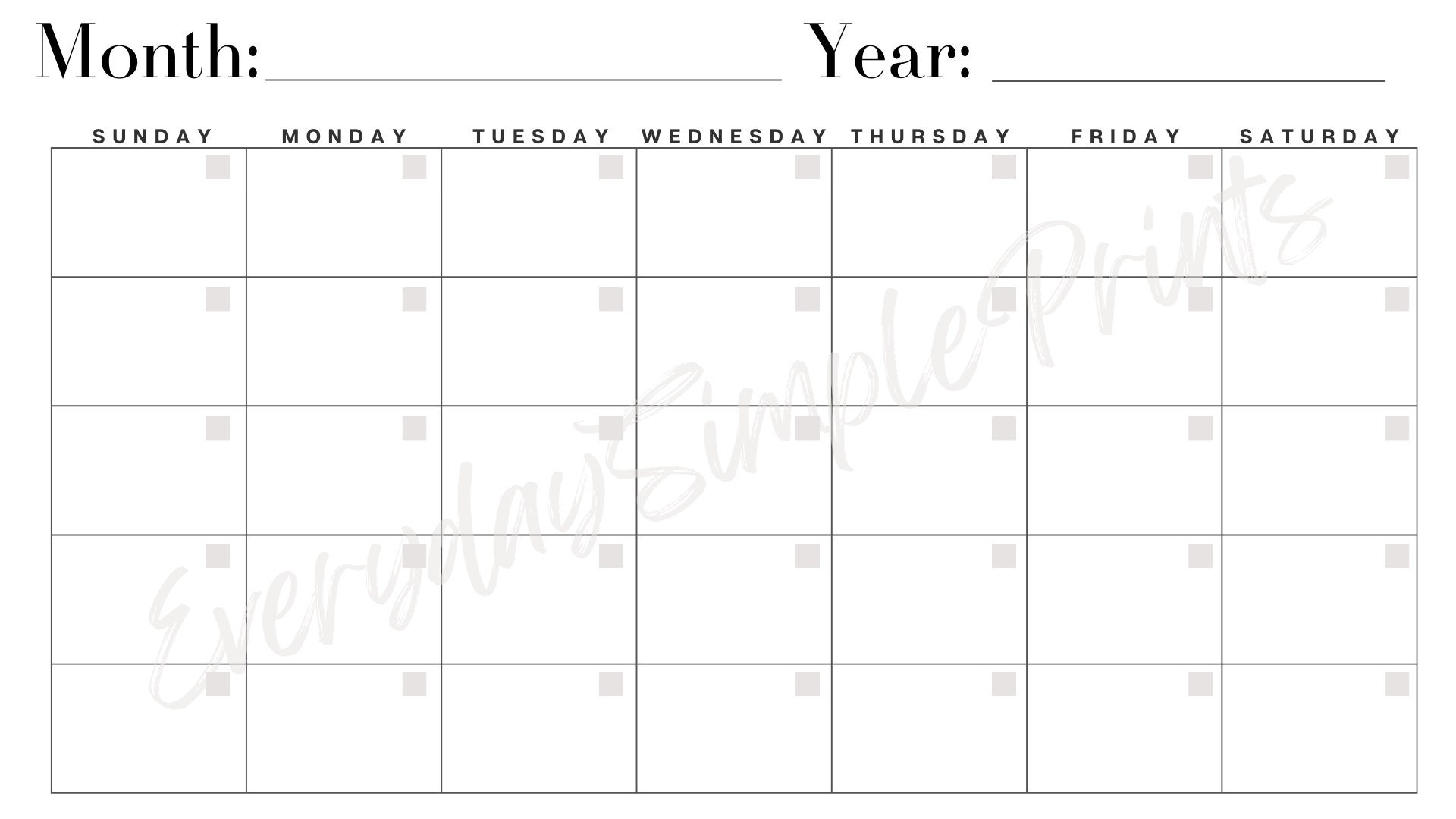 Blank Calendar Printable & Fillable Monthly Calendar Monthly Planner ...