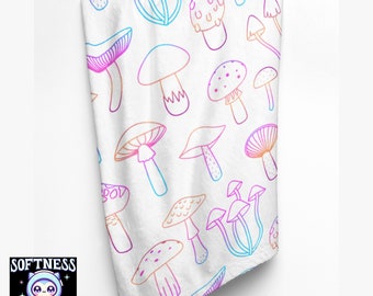 Neon Mushroom Fleece Blanket: Cottagecore Velvet Throw