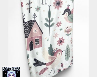 Folk Art Magic Mushroom Blanket: Vintage Cottagecore Velveteen Throw