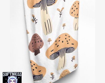 Mushroom Velveteen Blanket: Cottagecore Nature Throw
