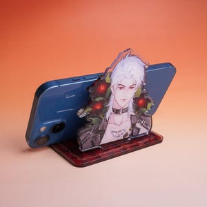 Hand - Drawn Sylus Acrylic Phone Stand - Love and Deepspace Anime Desk Decor, Original Art Gift, Premium Durable Holder with Orange Design