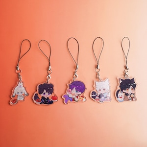 Love and DeepSpace Anime Chibi Acryl Handy Anhänger, Rafayel,Xavier,Zayne,Sylus,Caleb, Lebendige Charakter Designs Katzenohren,Meerjungfrau und Hase