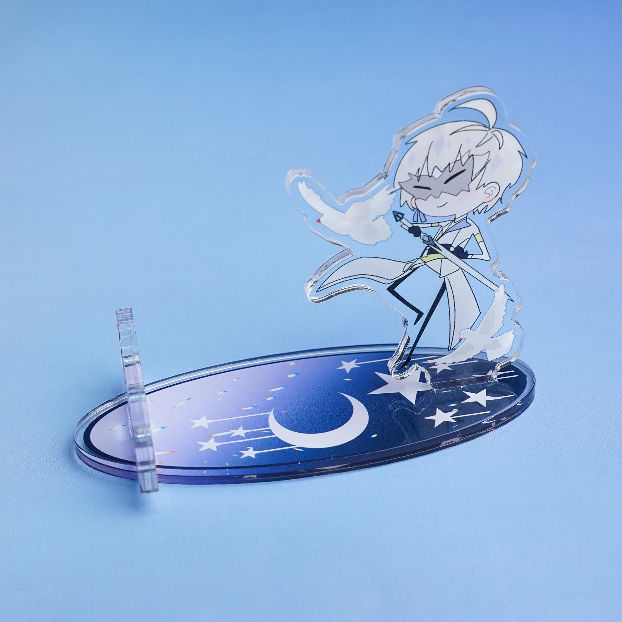Love and Deepspace Xavier Anime Themed Acrylic Phone Stand - Abstract Celestial Design with Floral Base - iphone cell phone holder