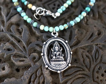 Buddha Turquoise Necklace, Men Women Jewelry, Buddhist Necklaces, Spiritual Gifts, Yoga Necklace, Buddha Gifts