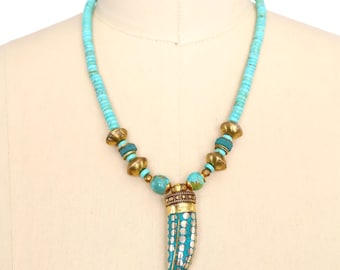 Horn Necklace, Kingman Turquoise Jewelry, One of a Kind, Mystic Pieces