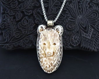 Bear Silver Necklace, Bear Head Jewelry, Animal Necklaces, Spirit Animal Gifts, Men Woman Necklace, Animal Jewelry