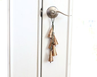 Witch Bells Door Hanger, Antique Gold Bells, Wicca Decor