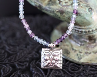 Floral Fluorite Necklace, Jewelry Gifts, Unique Necklaces, Silver Jewelry, Gifts for Girlfriend, Mom Gifts