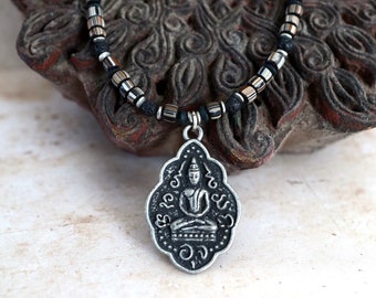 Buddha Java Glass Beaded Necklace, Zen Necklaces, Spiritual Jewelry, Men Necklaces, Guy Gifts