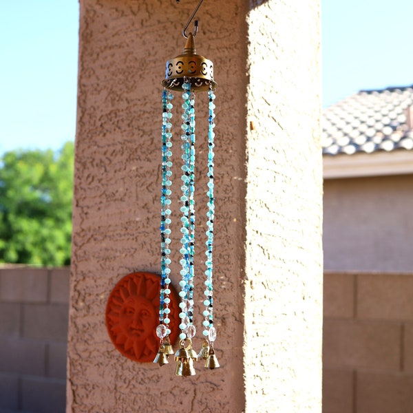 Blue Wind Chime, Beaded Wind Chimes, Wind Chime Gifts, Wind Chime Outdoors, Backyard Decor, Patio Gifts, Gardener Gifts, Garden Decor