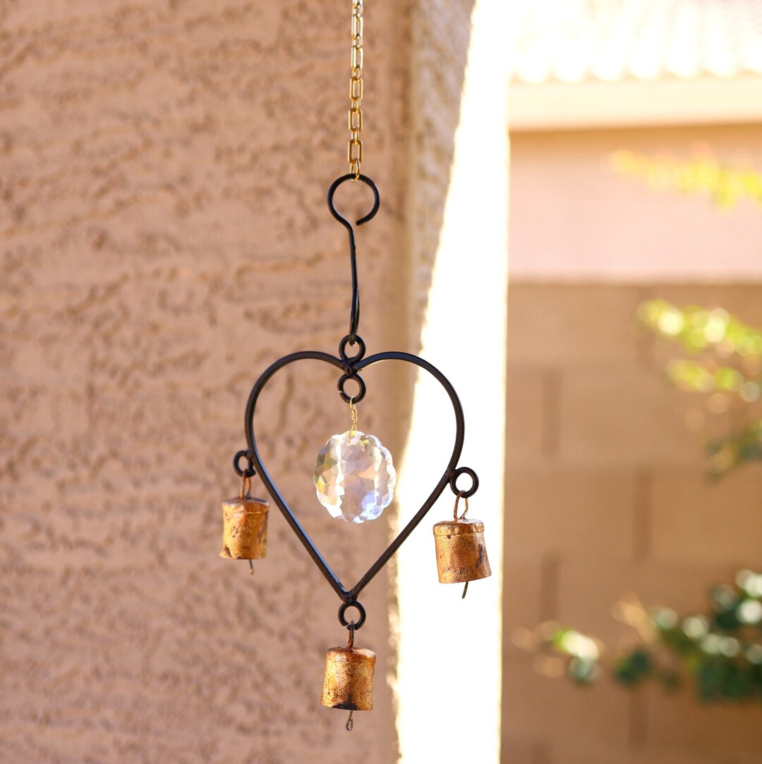 Garden Chime, Heart Bells, Garden Decor, Backyard Gifts, Housewarming