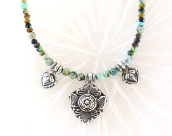 Flowers African Turquoise Necklace, One Of A Kind, Turquoise Necklace, Women Gifts, Unique Necklaces, Dainty Jewelry