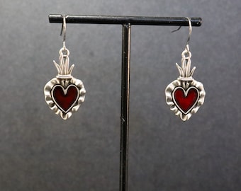 Red Heart Earrings, Sacred Heart Earrings, Religious Earrings, Catholic Earrings, Frida Earrings, Heart Earrings, Mexican Earrings