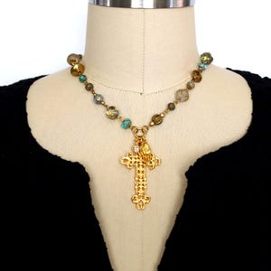 Ornate Gold Cross Necklace, Spiritual Jewelry, Catholic Necklaces, Gifts for Christians, Mom Gifts