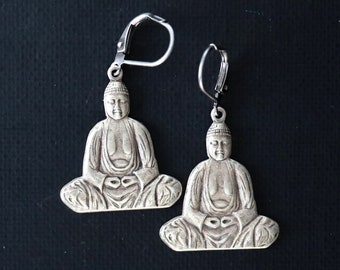 Buddha Silver Earrings, Zen Earrings, Buddha Gifts, Zen Gifts, Buddha Dangle, Spiritual Earrings, Yoga Earrings, Zen Jewelry, Buddha Jewelry