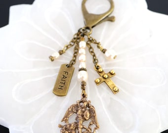 St Michael Purse Charms, Bronze Bag Accessory, by Mystic Pieces