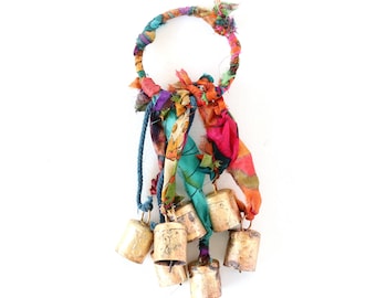 Witch Bells Door Hanger, Sari Silk, Protection Bells, by Mystic Pieces