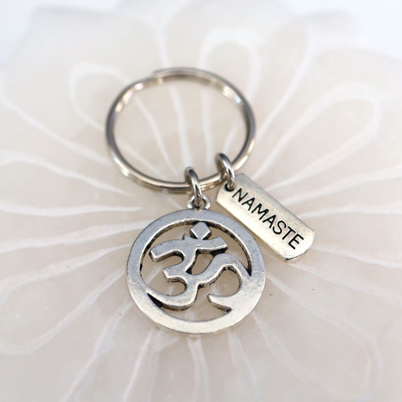 Om Silver Key Chain, Zen Gifts, Om Accessories, Om Gifts, Spiritual Accessory, Yoga Gift, New Car Gifts, Key Chains image 1
