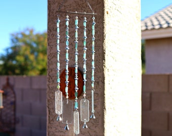 Glass Wind Chime, Unique Wind Chime, Garden Art, Backyard Decor, Wind Chimes Outdoors, Beaded Wind Chime, Hanging Bells, Soothing Sounds