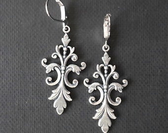 Art Nouveau Earrings, Ornate Earrings, Silver Earrings, Earring Gifts, Gifts for Her, Women Gifts, Dangle Earrings, Romantic Earrings
