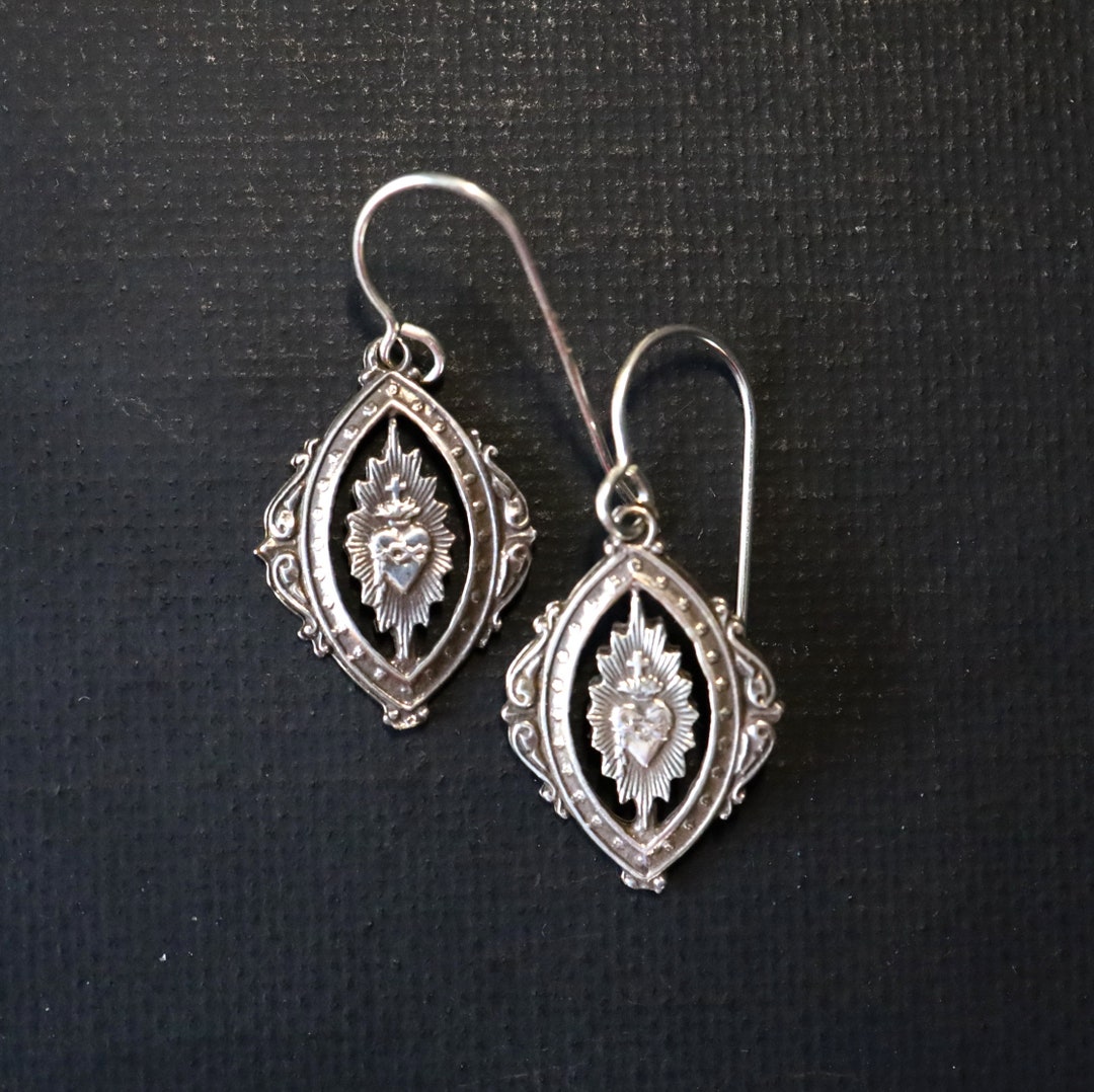 Sacred Heart Sterling Earring, Sacred Heart Jewelry, Spiritual Earring