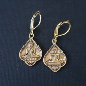 Buddha Dangle Earrings, Zen Earrings, Buddha Gifts, Buddha Jewelry, Spiritual Earrings, Yoga Earrings, Bronze Earrings