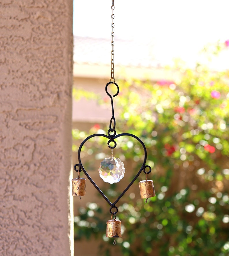 Garden Chime, Heart Bells, Garden Decor, Backyard Gifts, Housewarming Gifts, New Home Gifts, Gardener Gifts, Patio Decor, Heart Decor image 5