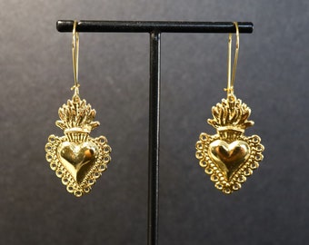 Catholic Earrings, Sacred Heart Jewelry, Spiritual Earrings, Catholic Jewelry, Catholic Gifts, Gold Earrings, Religious Earrings