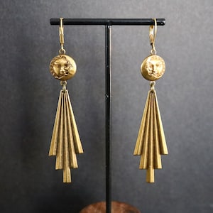 Sun Moon Earrings, Celestial Jewelry, Gifts for Her, Long Dangle, Boho Earrings, Mystic Dangles, Designed by Mystic Pieces
