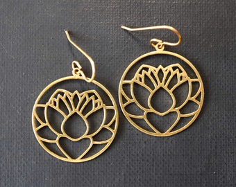 Lotus Dangle Earrings, Flower Earrings, Flower Gifts, Lotus Jewelry, Lotus Gifts, Yoga Earrings, Zen Earrings, Zen Gifts, Zen Jewelry