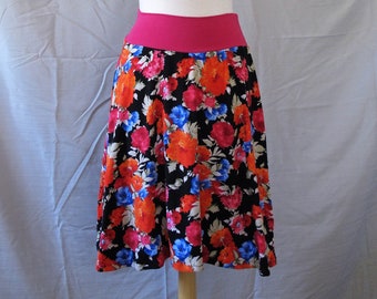 Fiona - Lighter Weight Cotton Knit Skirt -  Bright Floral - Size Medium