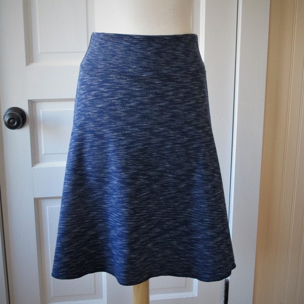 Jersey Knit Skirt - A line style - Navy Blue Space Dye Pattern - Size Small